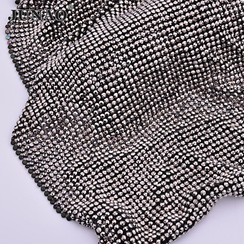 Hotfix Rhinestone Sheet - JUNAO 45*120cm siyah altın kristal örgü