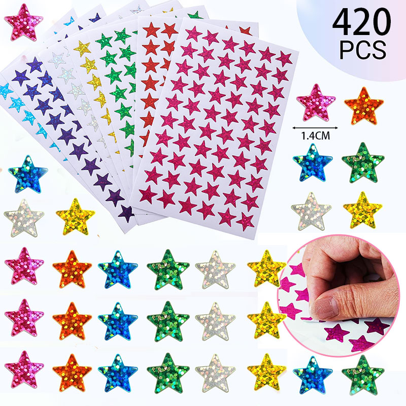 Glitter Vinyl Roll - 420 Adet Yıldız Çıkartmaları Sparkly Holografik