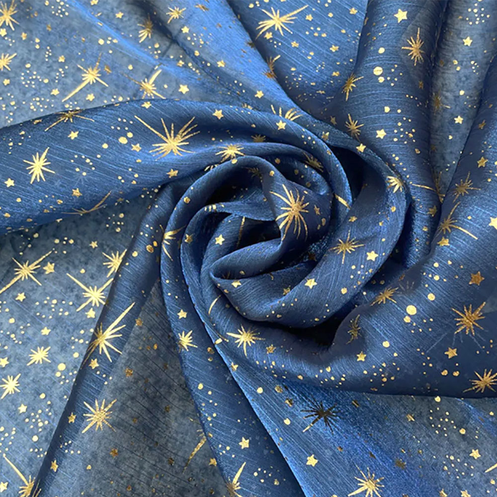 Sequin Fabric Panel - Glitter Parlak Bronzlaşmaya Yıldız Ay Organze