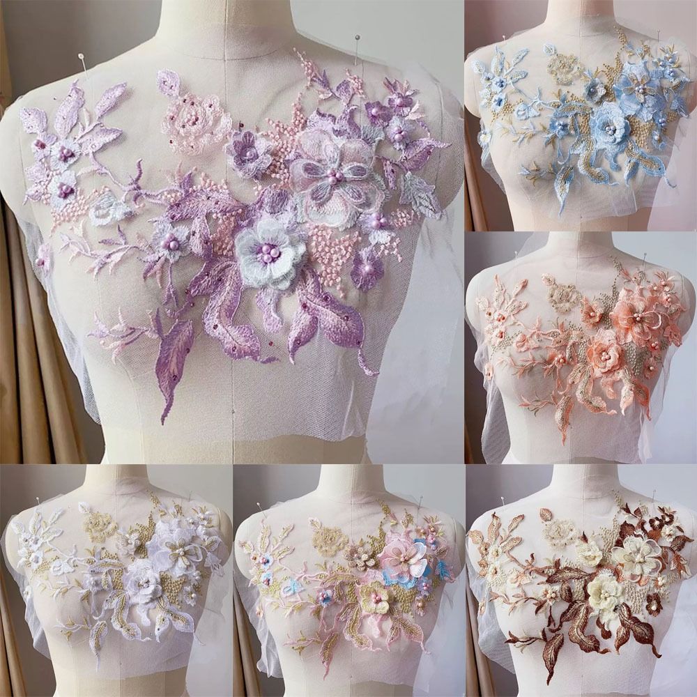 Applique Patch Flower - 3D Çiçekler Boncuklu Dantel Kumaşlar Aplike