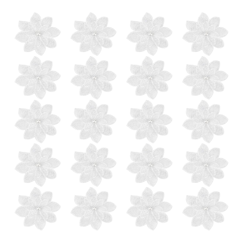 Applique Patch Flower - 20 Paket Dekoratif Beyaz Çiçek Nakış