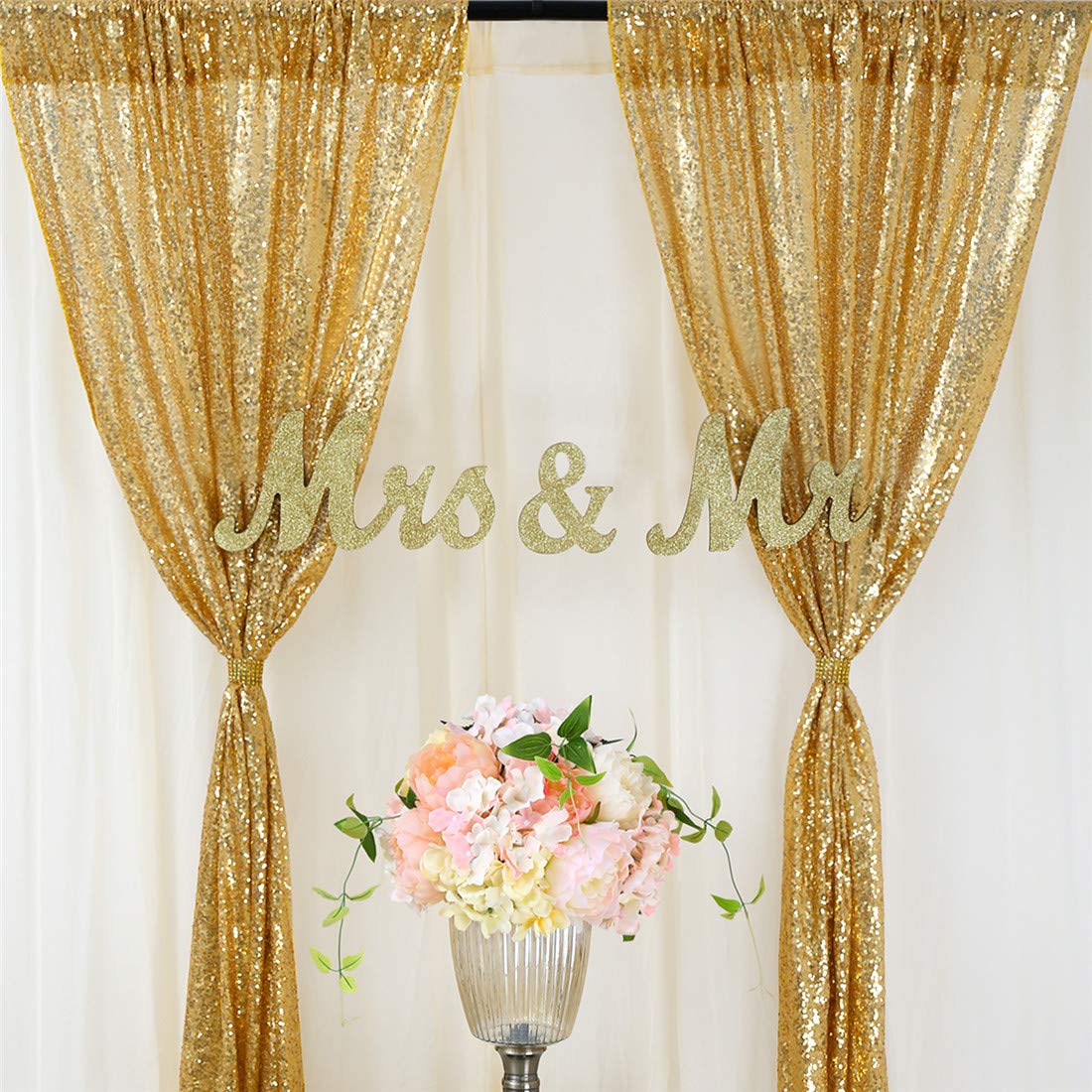 Sequin Fabric Panel - 2 adet altın pullu parti zemin